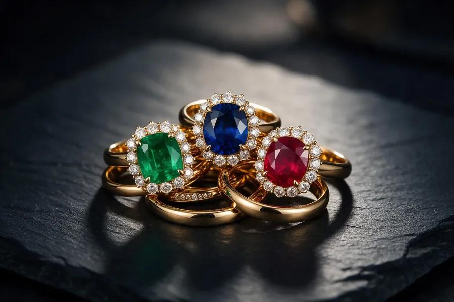 Piedras de color: zafiro, esmeralda y rubí
